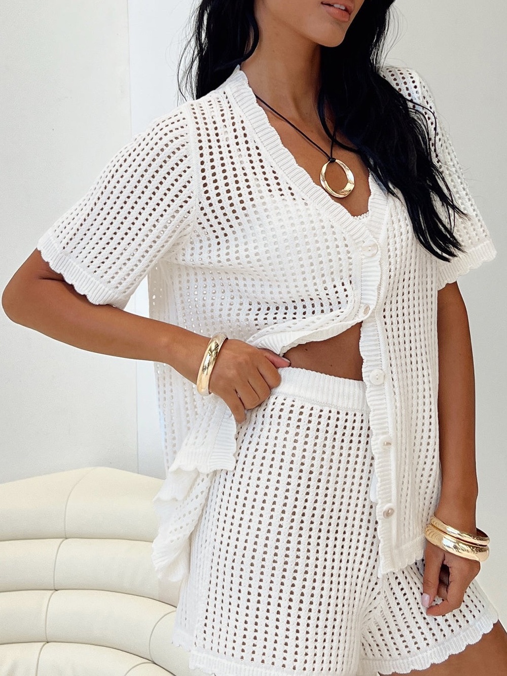 Princess Polly White Crochet Knit Top